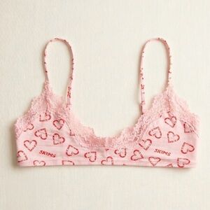 SKIMS Pink Heart Print Lace Trim Bralette - Size medium